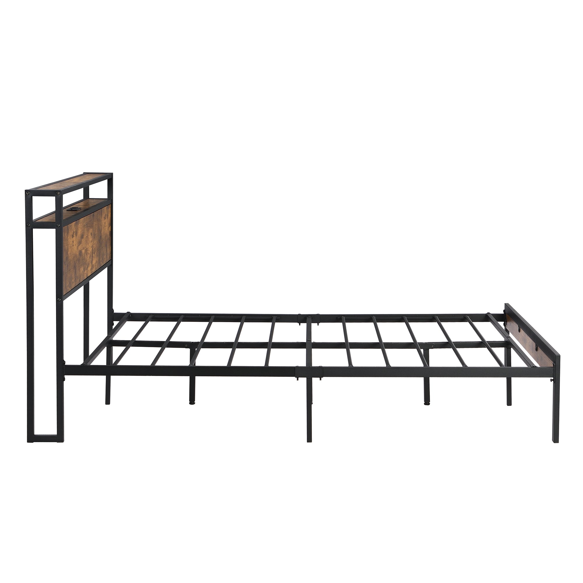 Full Size Metal Platform Bed Frame with Wooden Headboard and Footboard with USB LINER, No Box Spring Needed, Large Under Bed Storage, Easy Assemble - Atlantic Fine Furniture Melbourne FL