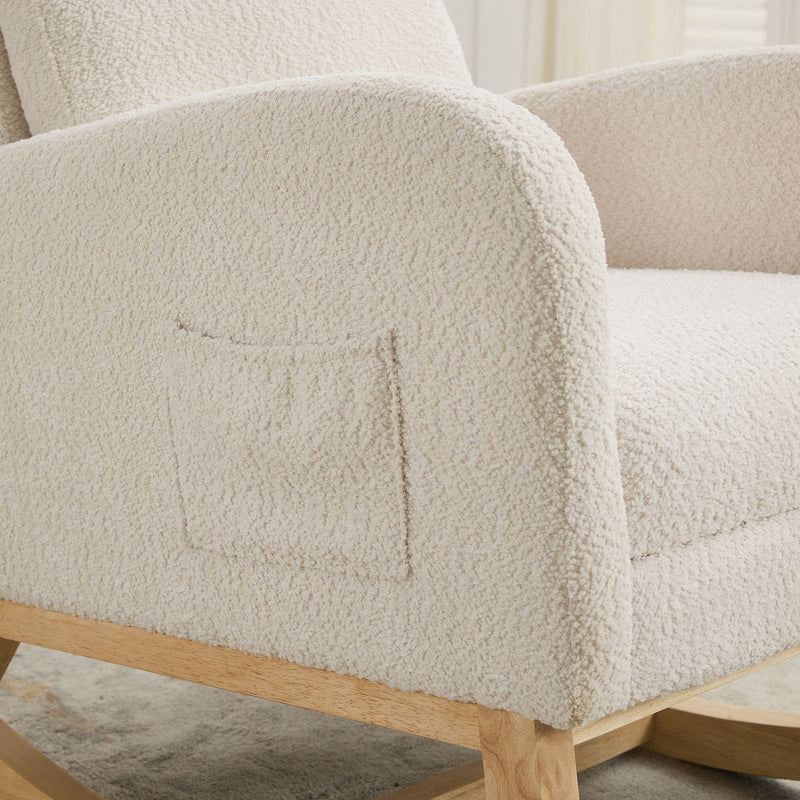 High Back Glider Rocking Chair With Retractable Footrest And Rubber Wood Legs