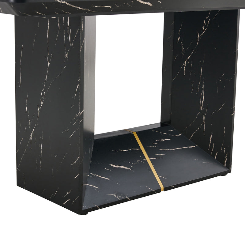 Modern Dining Table With Marbled Design For Luxurious Elegance - Black