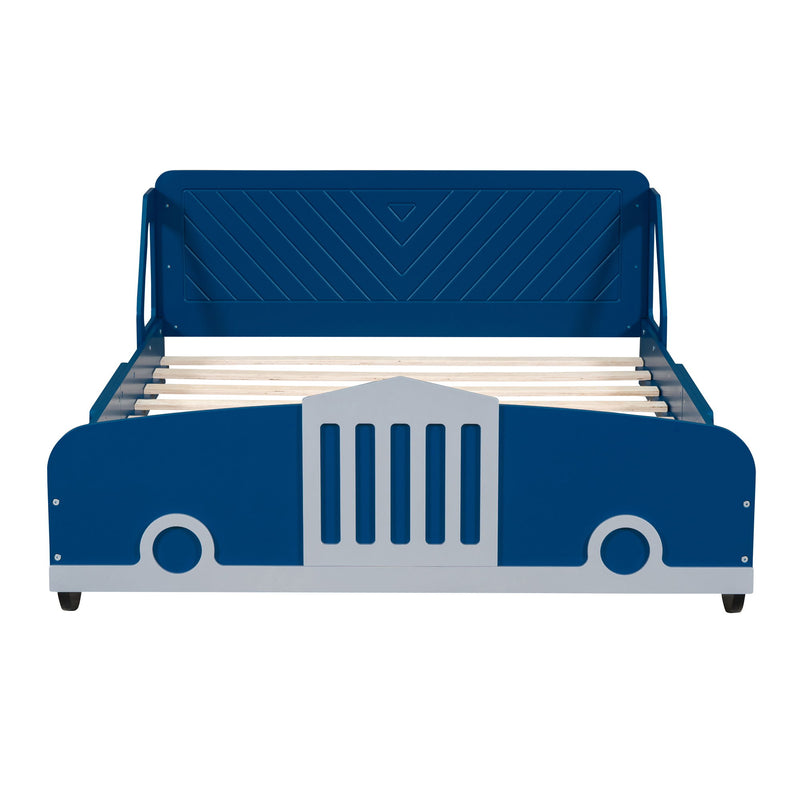 Full Size Car-Shaped Platform Bed With Wheels - Blue