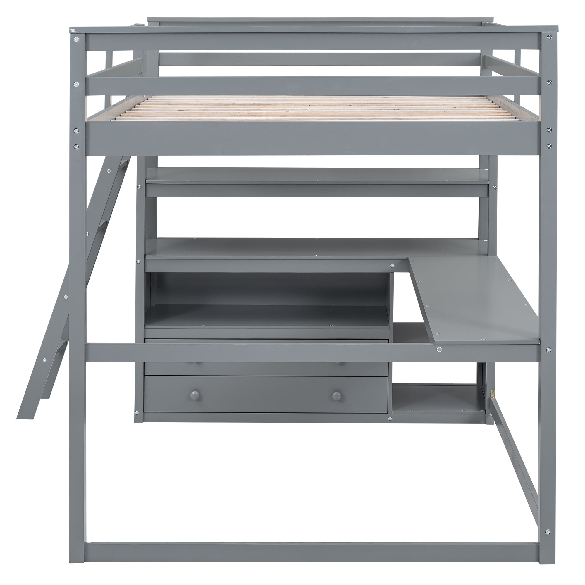 Full Size Loft Bed with Desk and Shelves,Two Built-in Drawers,Gray(Old SKU: GX000416AAE) - Atlantic Fine Furniture Melbourne FL