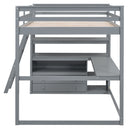Full Size Loft Bed with Desk and Shelves,Two Built-in Drawers,Gray(Old SKU: GX000416AAE)