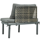 6 Piece Patio Set, Half Moon Outdoor Sectional Sofa With 2 High Low Coffee Tables, 4 Pillows & Cushions