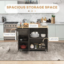 Homcom - Triple-Cabinet Rolling Kitchen Island On Wheels, Kitchen Cart With Storage Shelf Adjustment, Rolling Utility Cart With Wood Top, Towel Rack, Big Drawer - Distressed Brown