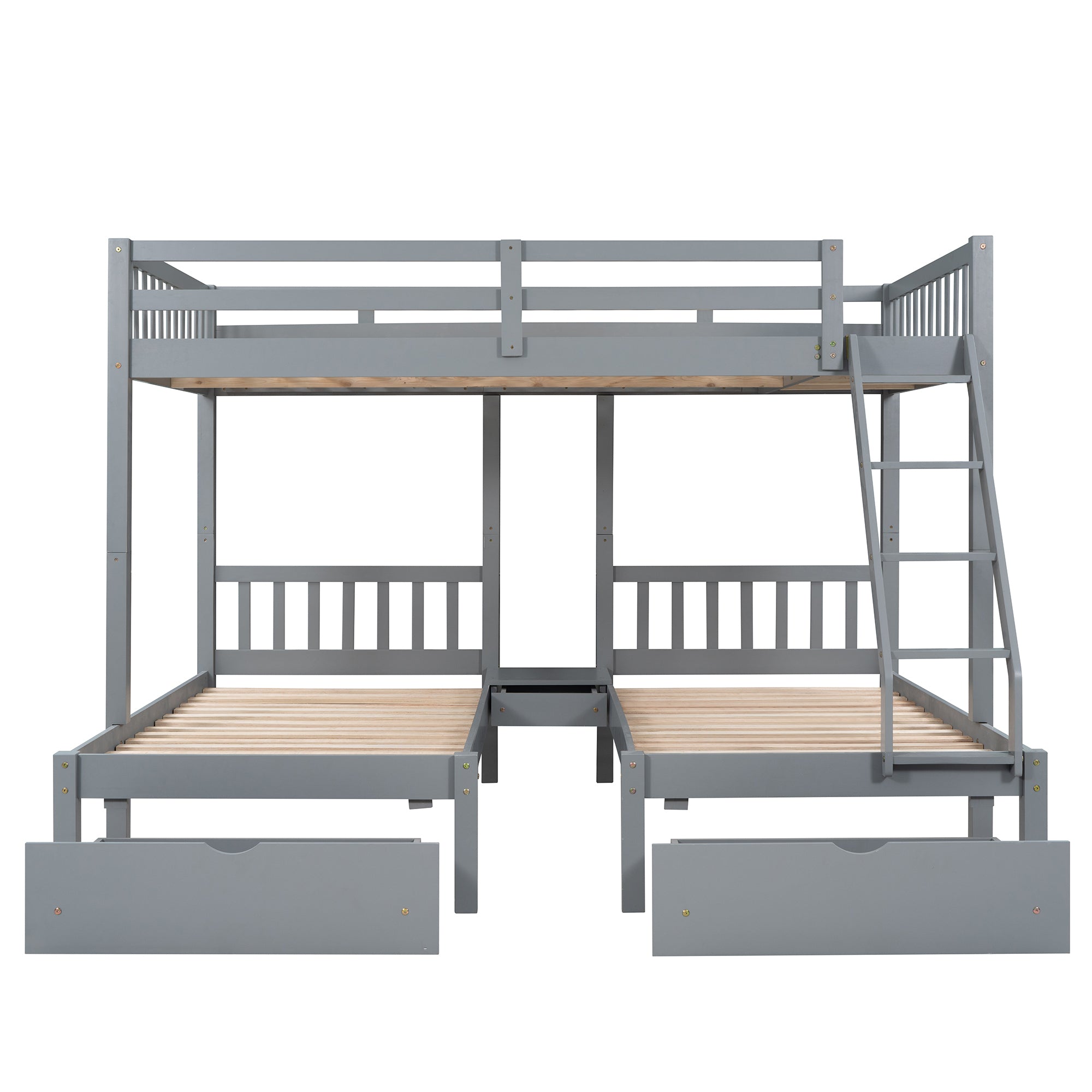 Full Over Twin & Twin Bunk Bed, Wood Triple Bunk Bed with Drawers and Guardrails, Gray (OLD SKU: LP000143AAE)