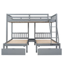 Full Over Twin & Twin Bunk Bed, Wood Triple Bunk Bed with Drawers and Guardrails, Gray (OLD SKU: LP000143AAE)