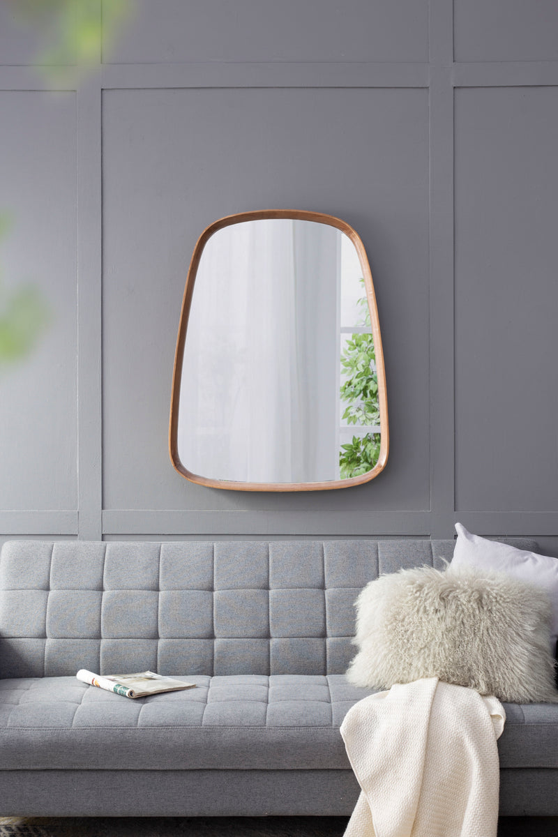 Irrgeular Mirror With Wood Frame, Wall Mirror For Living Room, Bathroom Entryway - Brown