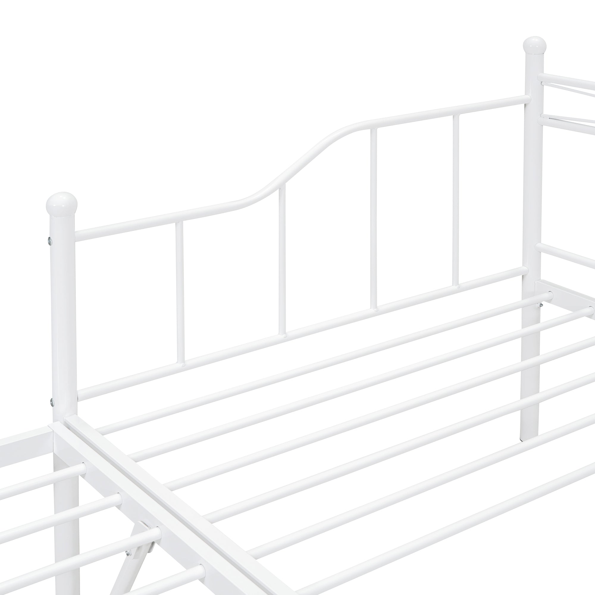 Twin Size Metal Daybed with Twin Size Adjustable Trundle, Portable Folding Trundle, White
