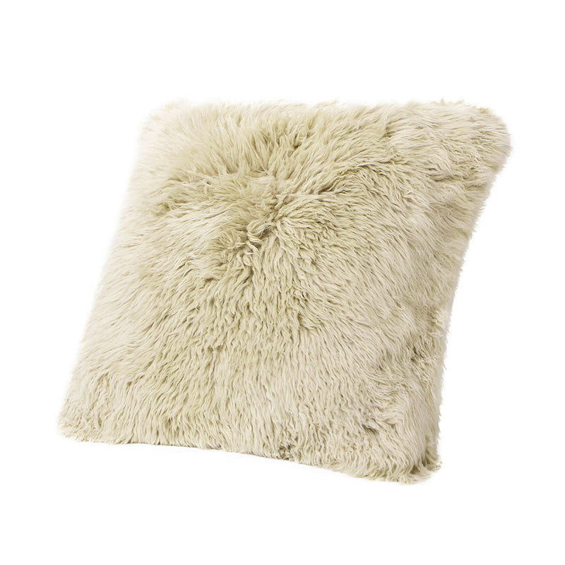 Astrid - Square New Zealand Sheepskin Accent Throw Pillow Cover With Feather Insert - Taupe / Natural