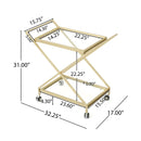 Sherianne - Industrial Bar Cart With Tempered Glass Shelves And Swivel Wheels - Gold