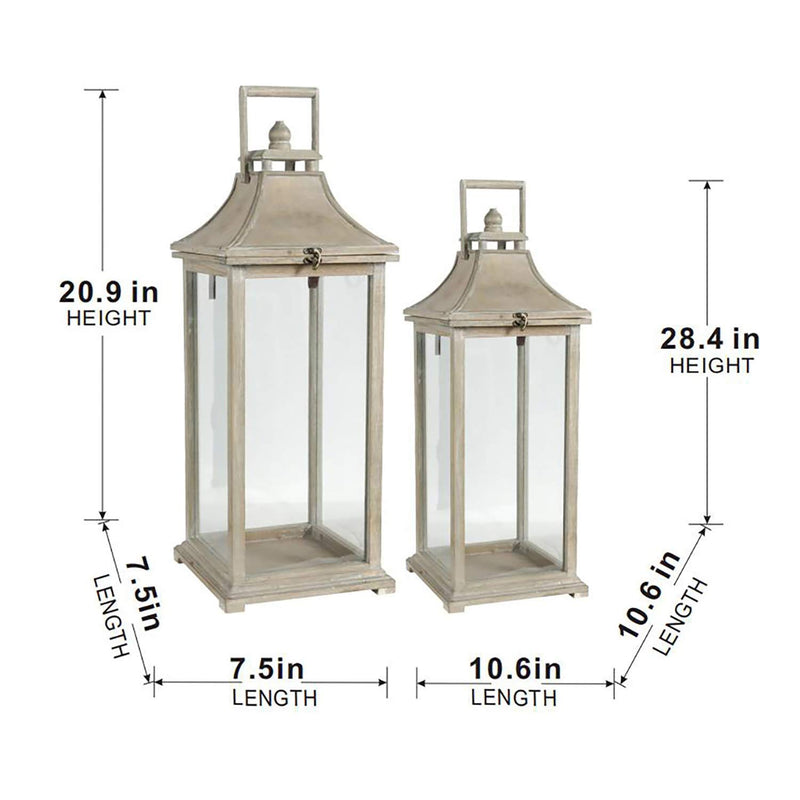 Wooden Candle Lantern Decorative, Hurricane Lantern Holder Decor For Indoor Outdoor, Home Garden Wedding (Set of 2) - Ivory