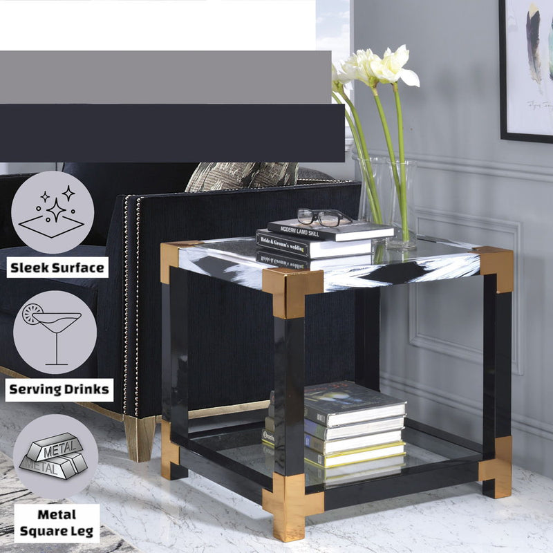 Lafty - End Table - Clear Glass & White Brushed