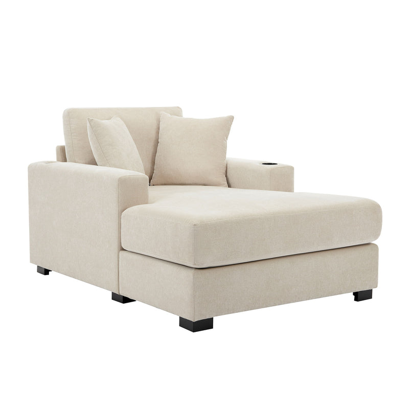 Oversized Chaise Lounger Modern Style Sofa Couch, With Pillows, Charge Station & Cup Holders