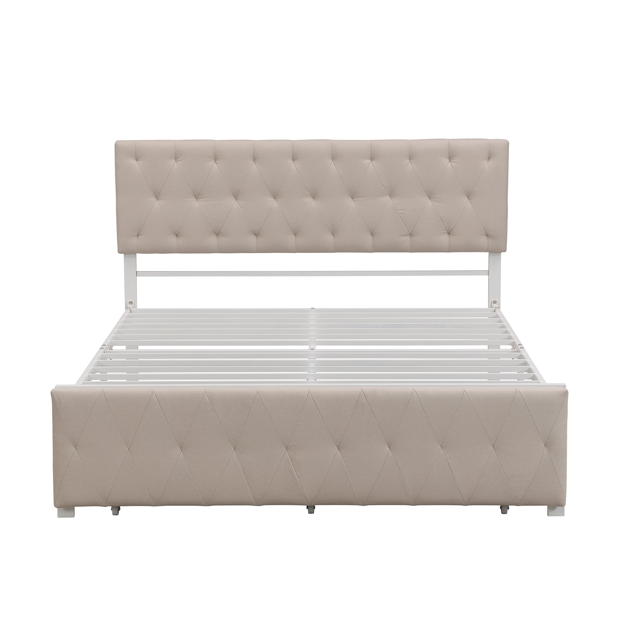 Queen Size Storage Bed Metal Platform Bed with a Big Drawer - Beige