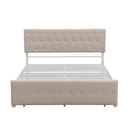 Queen Size Storage Bed Metal Platform Bed with a Big Drawer - Beige