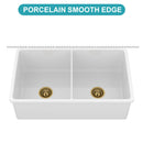 32" Undermount Double Bowl Kitchen Sink Rectangular Deep Dual Bas With Grids - White