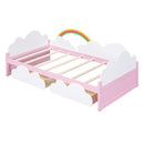 Twin Size Bed With Clouds And Rainbow Decor - Pink / White