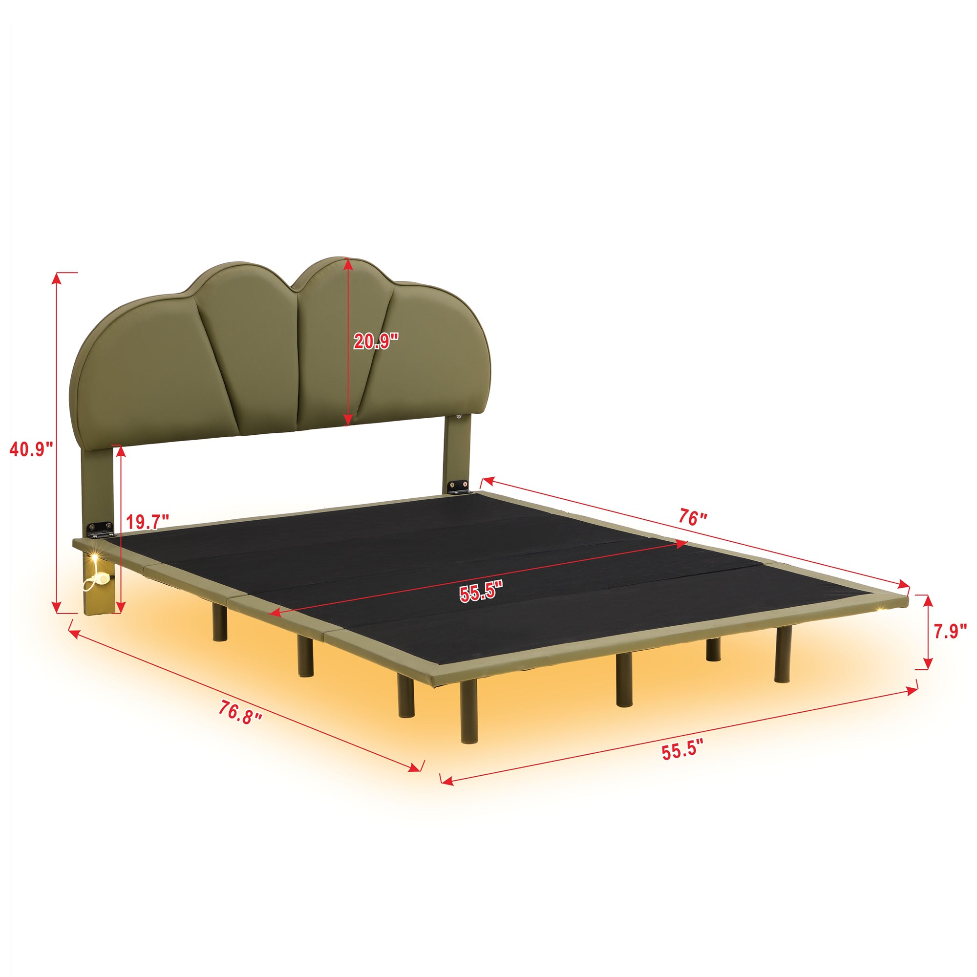 Full Size Upholstery LED Floating Bed with PU Leather Headboard and Support Legs,Green - Atlantic Fine Furniture Melbourne FL