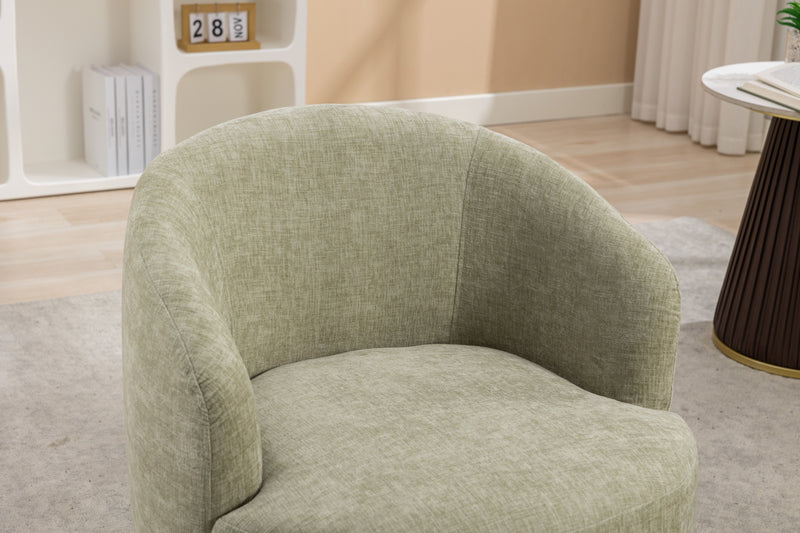 Chenille Fabric Swivel Accent Armchair Barrel Chair With Powder Coating Metal Ring