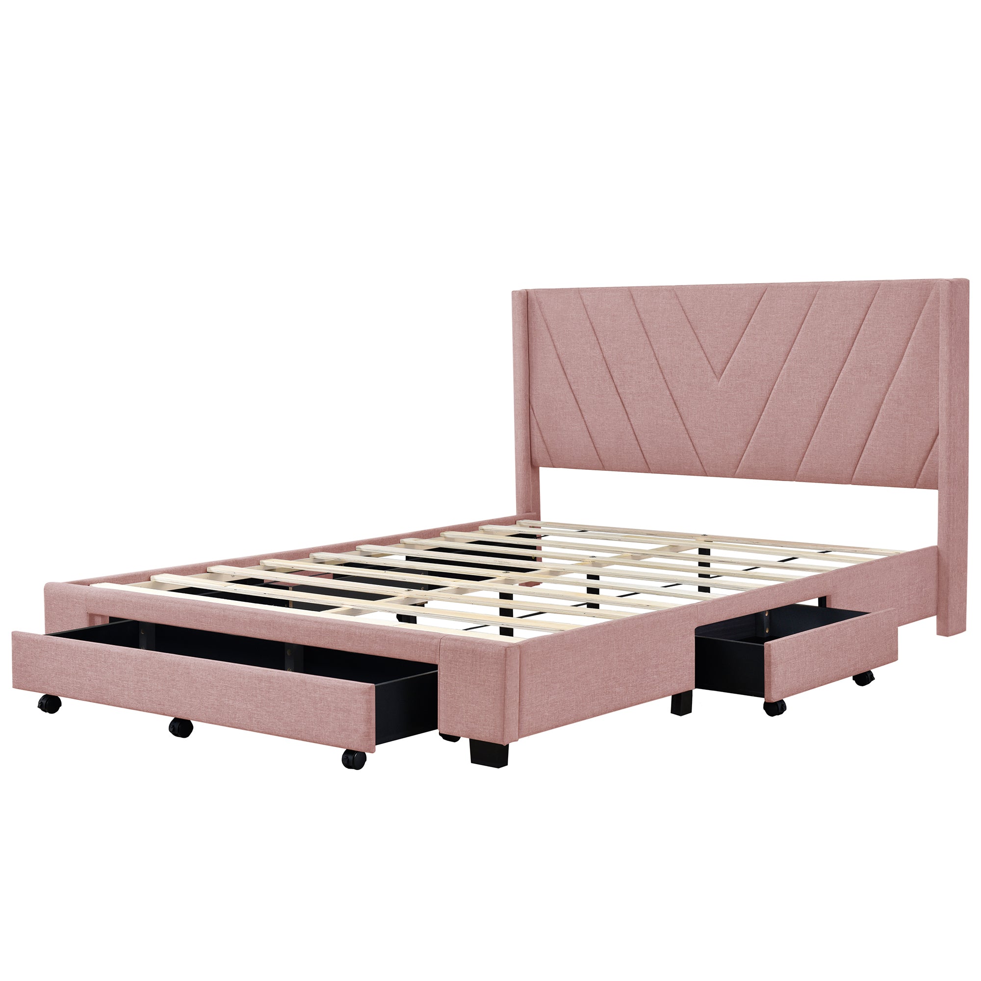 Queen Size Storage Bed Linen Upholstered Platform Bed with 3 Drawers (Pink) - Atlantic Fine Furniture Melbourne FL