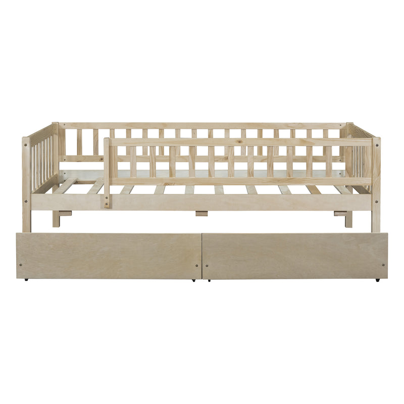 Twin Size Daybed Wood Bed with Two Drawers, Natural