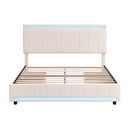 Queen Size Upholstered Bed with LED Light and 4 Drawers,  Modern Platform Bed with a set of Sockets and USB Ports, Linen Fabric, Beige
