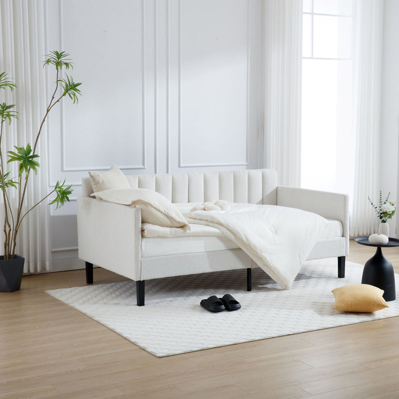 Elena - Boucle Upholstered Daybed, Ribbed Tufted Backrest