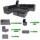 8 Piece Patio Sectional Wicker Rattan Outdoor Furniture Sof Set With One Storage Box Under Seat And Cushion Box - Gray / Black