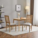 French Country Dining Chair With Rectangular Cane Backrest And Smooth Upholstered Seating