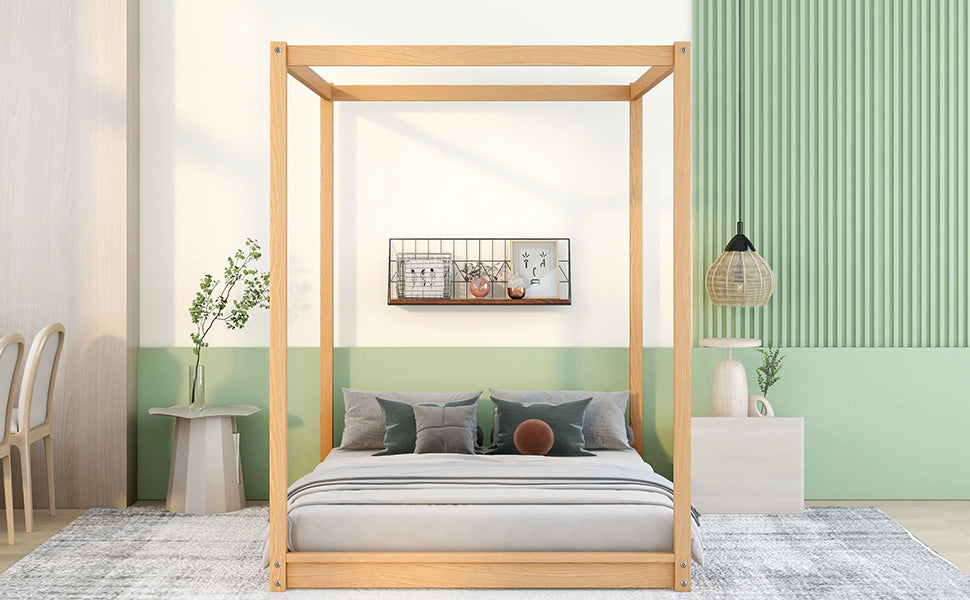 Full Size Canopy Platform Bed with Support Legs,Natural - Atlantic Fine Furniture Melbourne FL