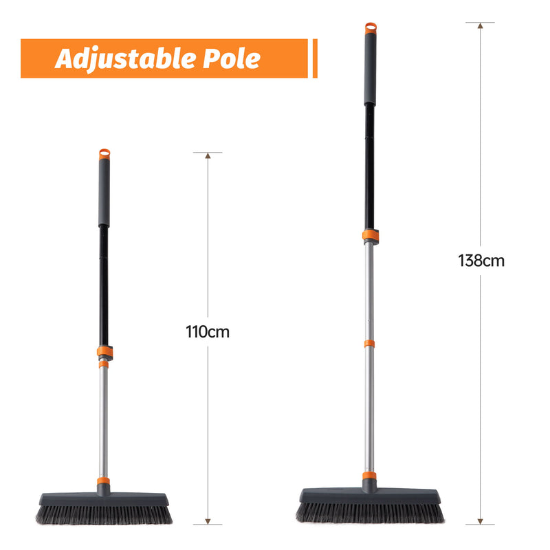 Adjustable Floor Brush With Squeegee Powerful Cleaner For Concrete, Tile, Bathrooms, Kitchens, Garages, And Pools - Black