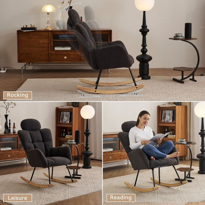 Contemporary Teddy Fabric Upholstered Nursery Rocking Glider Chair With High Backrest And Pillow