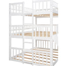Full-Over-Full-Over-Full Triple Bed with Built-in Ladder and Slide , Triple Bunk Bed with Guardrails, White(OLD SKU :LP000052AAK)
