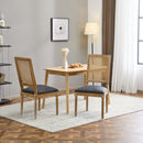 French Country Dining Chair With Rectangular Cane Backrest And Smooth Upholstered Seating