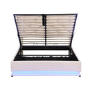 Full Size Upholstered Bed with Hydraulic Storage System and LED Light, Modern Platform Bed with Button-tufted Design Headboard, Beige