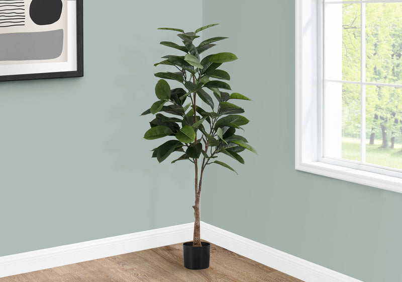 Artificial Plant, 52" Tall, Rubber Tree, Indoor, Faux, Fake, Floor, Greenery, Potted, Real Touch, Decorative - Green / Black