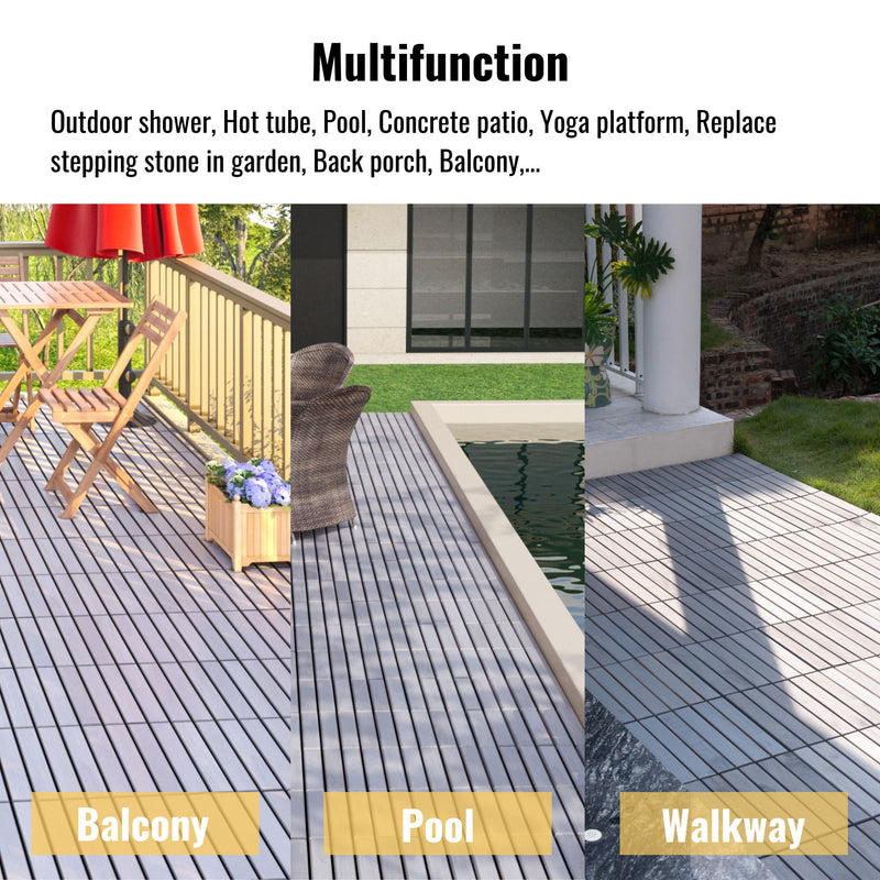 Interlocking Deck Tiles Striped Pattern, Square Acacia Hardwood Outdoor Flooring For Patio, Bancony, Pool Side