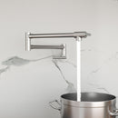 Wall Mount Pot Filler Faucet Folding Stretchable Kitchen Sink Faucet With 2 Handles - Brushed Nickel