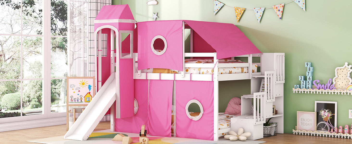 Full Size Loft Bed with Tent and Tower - Pink - Atlantic Fine Furniture Melbourne FL