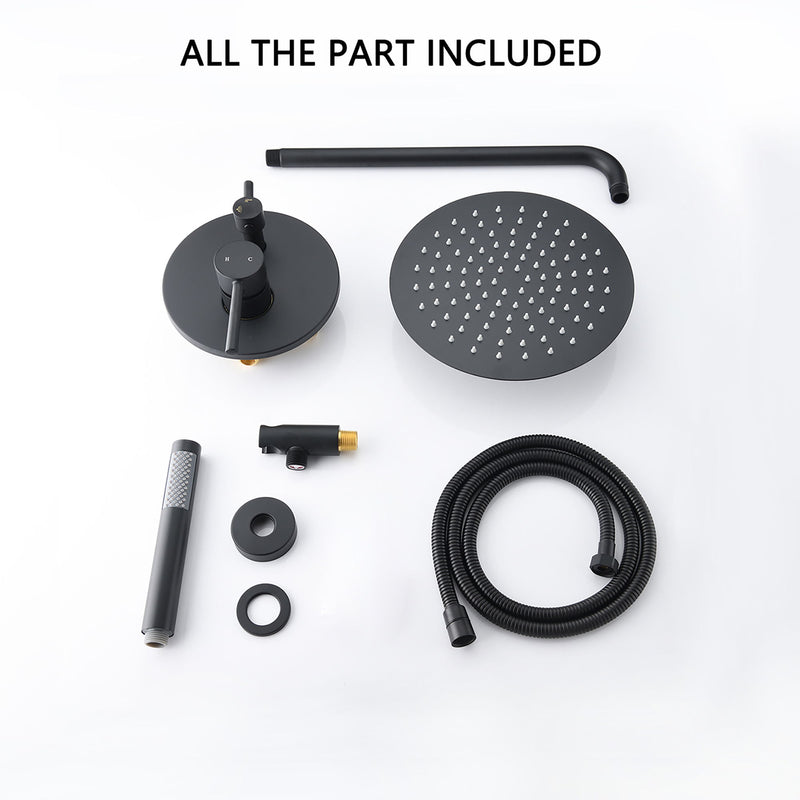Round Rain Shower Head And Handheld Shower Set With Brass Construction - Matte Black
