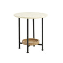 Oval End Table With Metal Legs - White / Natural