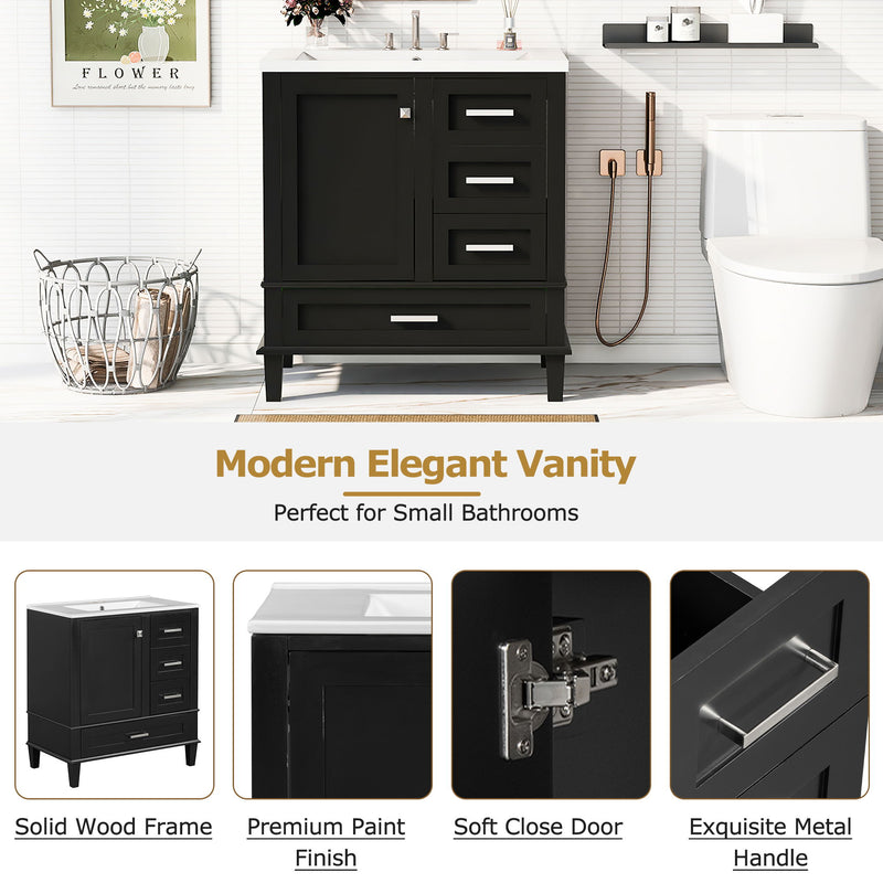 Bathroom Vanity, Modern Bathroom Cabinet With Sink Combo Set, Bathroom Storage Cabinet With A Soft Closing Door And 3 Drawers, Solid Wood Frame