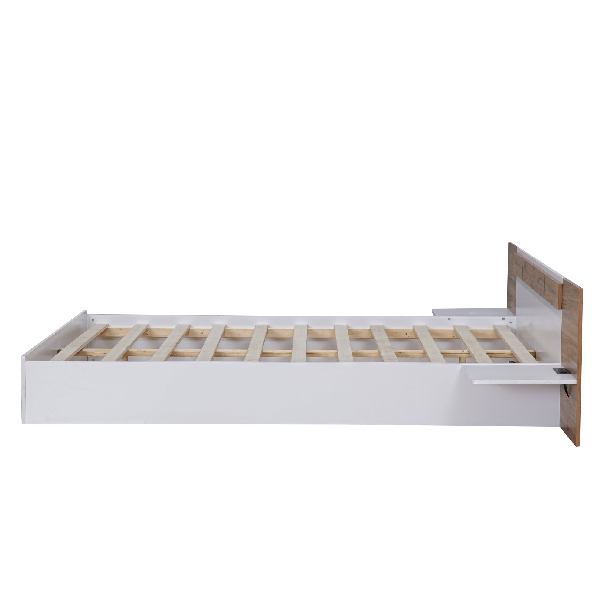 Queen Size Platform Bed with Headboard, Shelves, USB Ports and Sockets, White - Atlantic Fine Furniture Melbourne FL