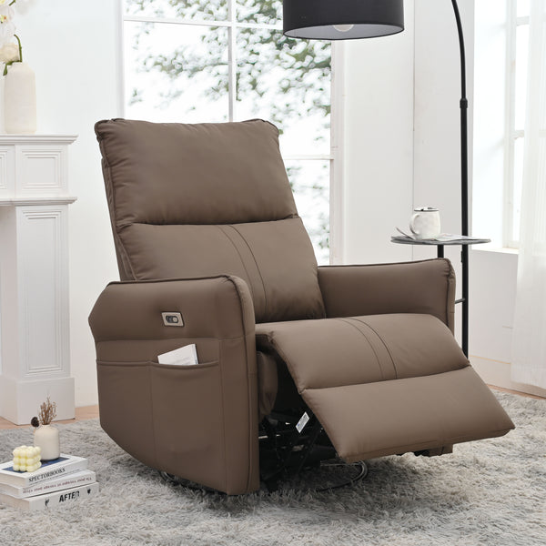 270 Power Swivel Rocker Recliner Chair, Electric Glider Reclining Sofa With USB Ports, Power Swivel Glider, Rocking Chair Nursery Recliners For Living Room Bedroom - Brown