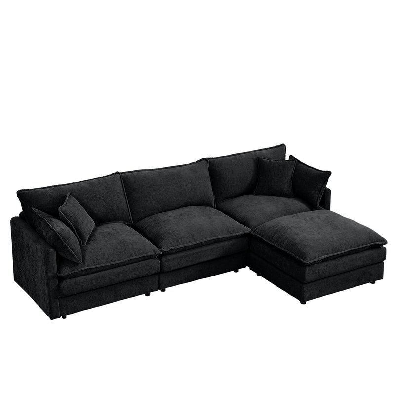 Modular L-Shaped Sectional Sofa Set With Movable Ottoman - Black