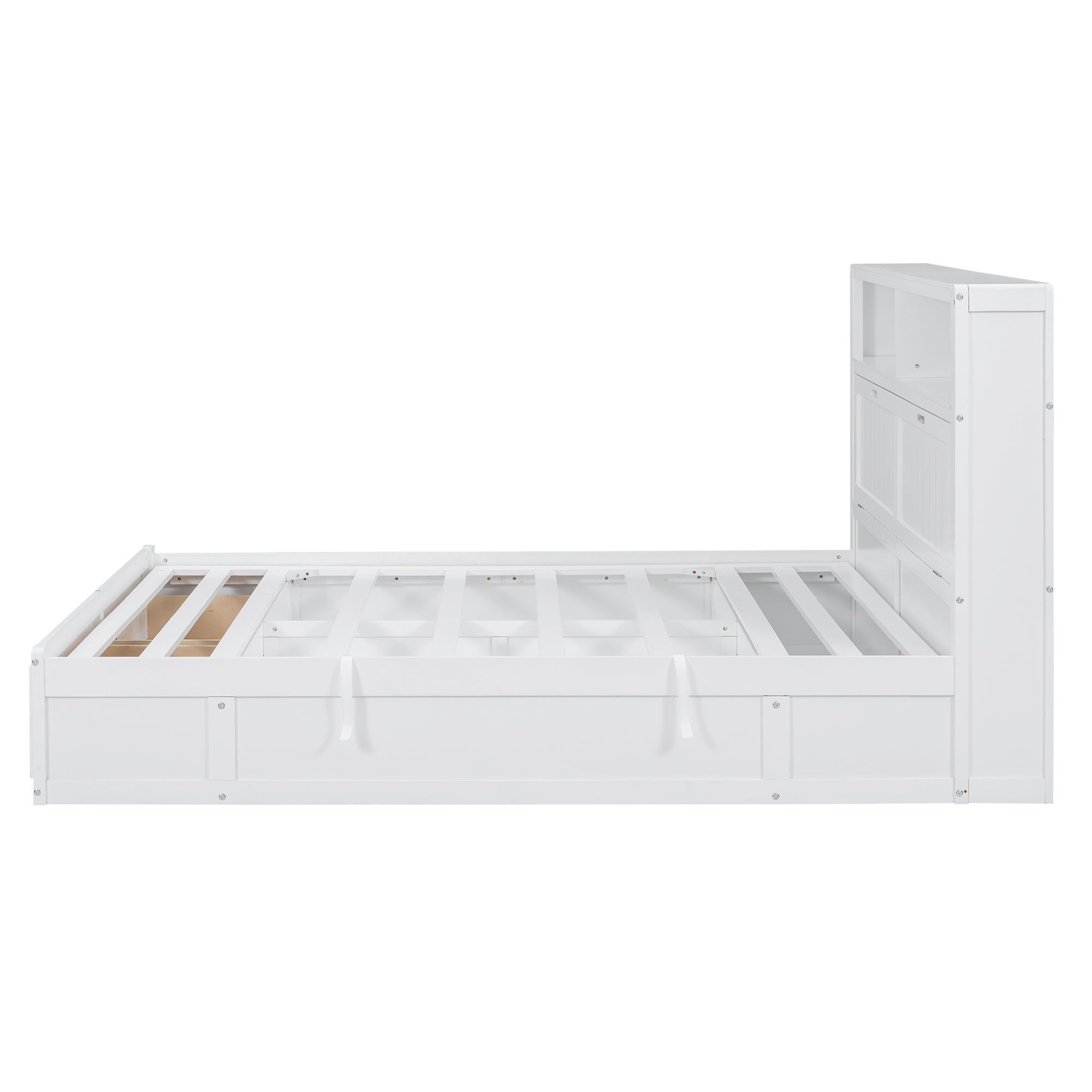 Wood Queen Size Hydraulic Platform Bed with Storage LED Headboard, Charging Station and 2 Drawers, White - Atlantic Fine Furniture Melbourne FL