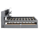 Upholstered Platform Bed With Reading Lights, Drawers, Trundle And Shelves