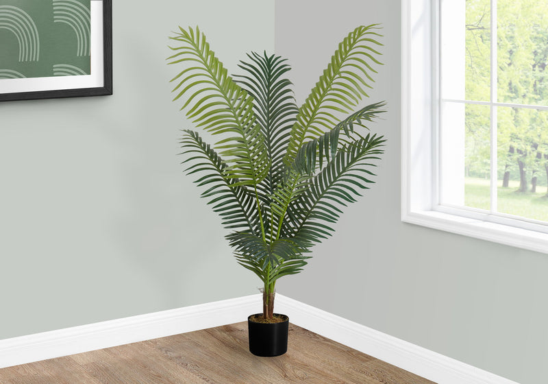 Artificial Plant, 47" Tall, Palm Tree, Indoor, Faux, Fake, Floor, Greenery, Potted, Real Touch, Decorative - Green / Black