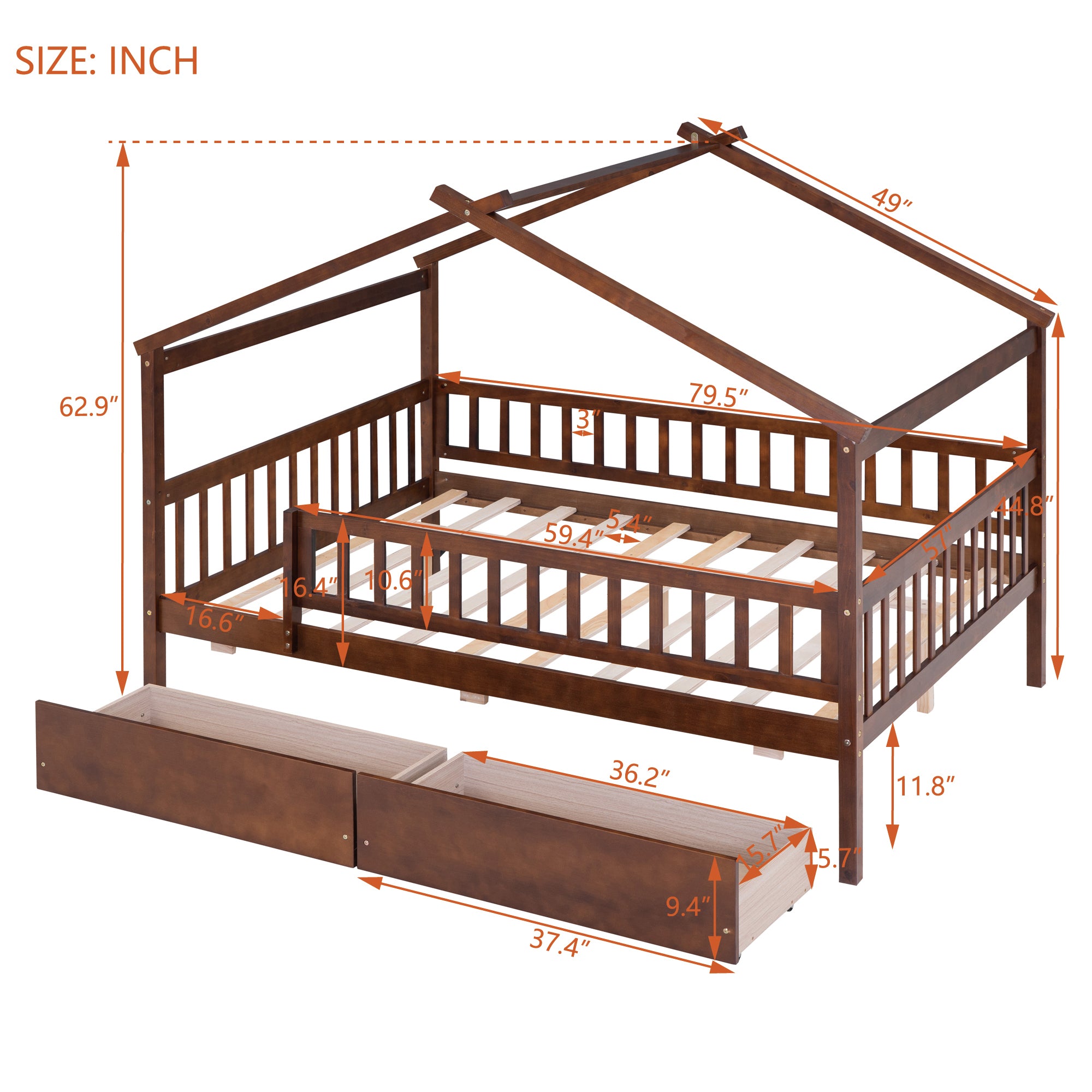 Full Size Wooden House Bed with Two Drawers, Walnut - Atlantic Fine Furniture Melbourne FL