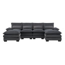 Modern U-Shaped Sectional Sofa With Waist Pillows, 6 Seat Upholstered Symmetrical Sofa Furniture, Sleeper Sofa Couch With Chaise Lounge For Living Room